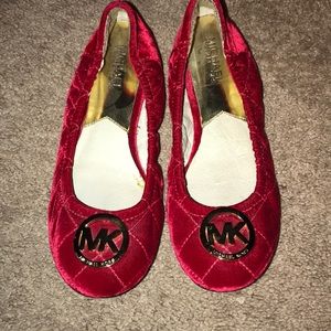 Michael Kors red velvet quilted flats